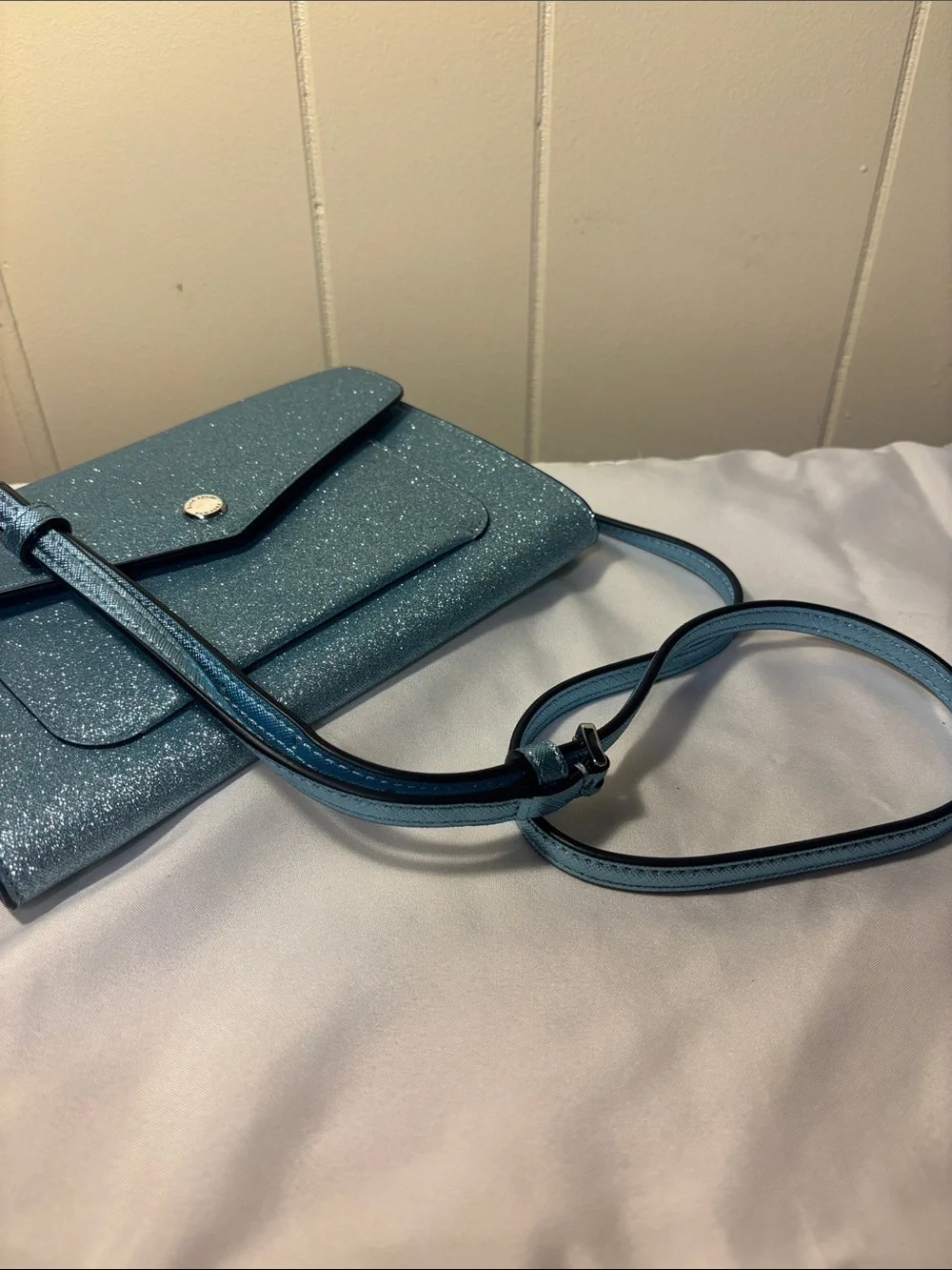 NWT Kate Spade Tinsel Flap Crossbody in Frosty Sky Blue – Incl Factory Packing!